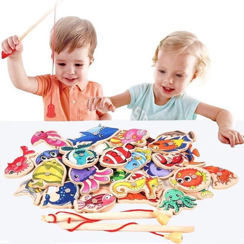 Juguete Educativo Montessori De Pesca De Madera Fun C, 31 Pi