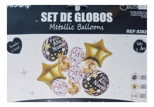 Set 10 Globos Metallic, Año Nuevo  (helio O Aire)