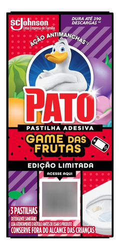 Detergente Sanitário Past Adesiva Pato Game Das Frutas 3un
