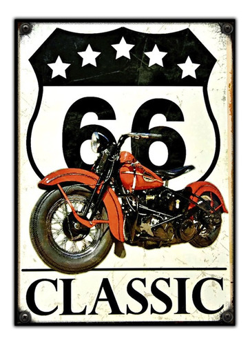 #962 - Cuadro Decorativo Ruta 66 Moto Retro Poster No Chapa