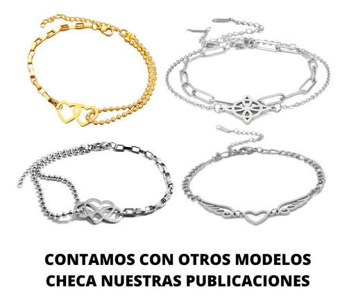 Imagen 3 de 7 de Tobillera Pulsera Mujer Corazón Alas Acero Plata Amor Trendy