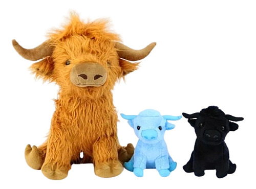 Vaca Highland De Peluche Con 2 Hijos