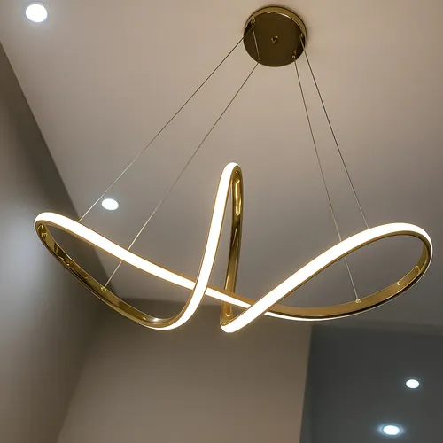 Lustre Pendente Moderno Dourado Infinito Led 3 Em 1