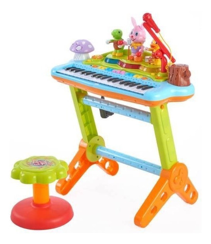 Piano Infantil Organo Teclado Banco Microfono Luz Melodias Color Verde