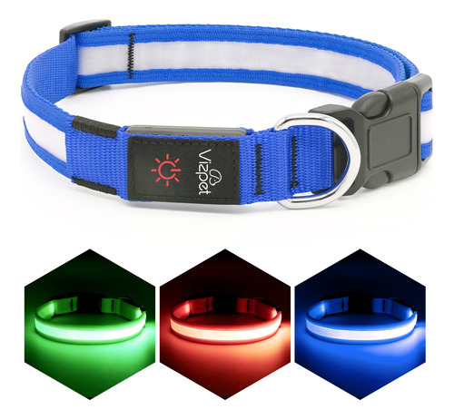 Vizpet Collar De Perro Led Recargable Por Usb, 100 % Imperme