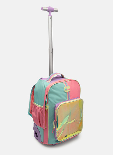 Mochila Com Rodinha Color Block Rosa Puket