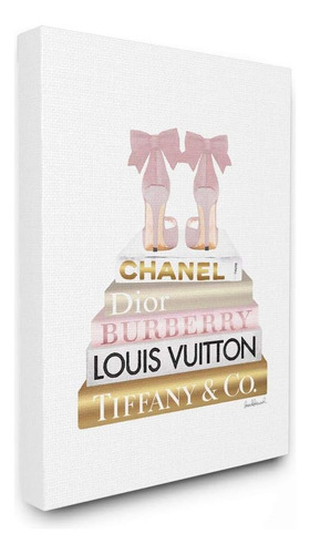 Stupell Industries Pink Gold Heels Bookstack Glam Fashion De