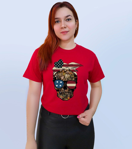 Polera Dama Estampada Algodon Calavera Eeuu Exclusiva 318