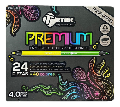 48 Lápices De Colores Doble Punta Profesionales Tryme 24 Pzs