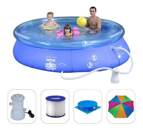 Combo Piscina Splash Fun 4.600 Litros 220v (capa+forro+filtro) + Guarda Sol Fashion 1,80m - Mor