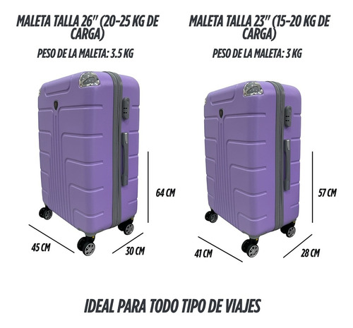 Set 2 Maletas Rígidas 26 Y 23 Pulgadas Con Ruedas Lila Rayas