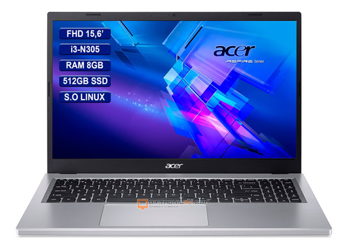 Portatil Acer 15,6' Intel I3-n305 Ram 8gb 512gb Ssd Silver