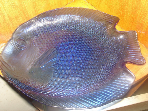 Juego De Dos Platos De Vidrio Azul En Forma De Pescado Buen