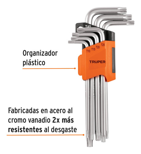 Juego De Llaves Torx. 7 Piezas. Largas Plateado