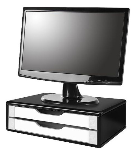 Conj. 5 Suportes Monitor Mdf Black Piano 2 Gavetas Brancas