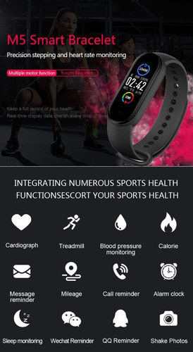 Imagen 7 de 9 de Smart Band M5 Pulsera Inteligente Notificaciones
