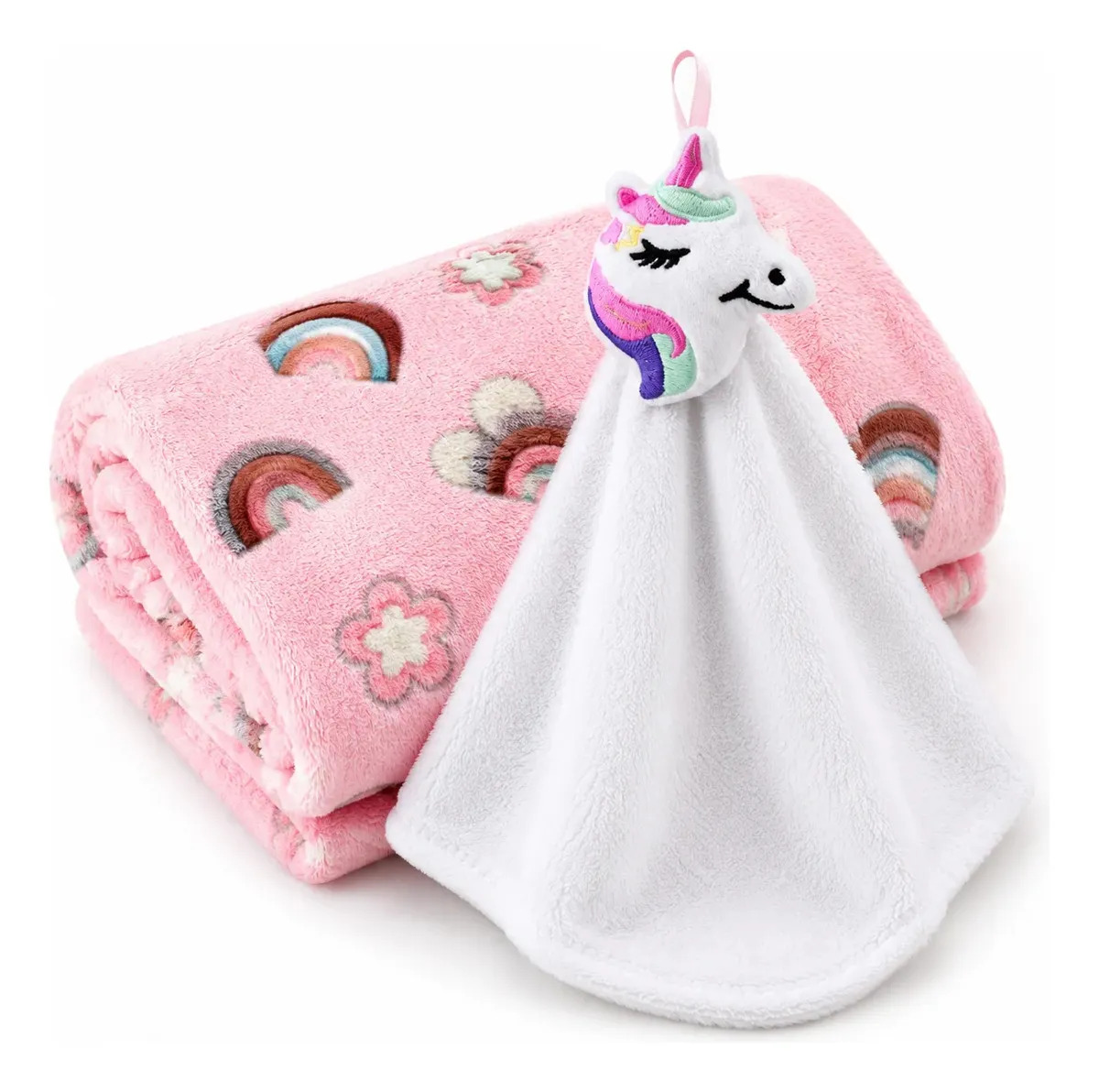 Manta Bebê Com Naninha Macia Microfibra Enxoval Rosa Menina - Naninha Branca