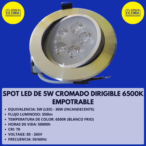 Spot Led De 5w Cromado Dirigible Empotrable 6500k 1 Pieza