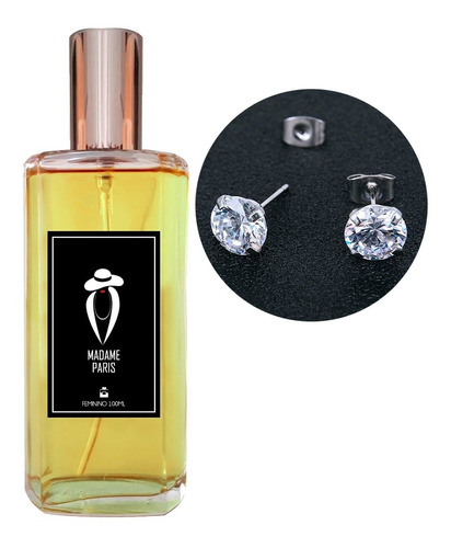 Perfume Feminino Madame Paris + Brinco Prata Ponto Luz 6mm