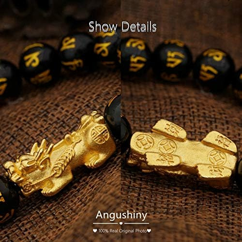 Angushiny Pulsera De Riqueza De Obsidiana Negra Feng Shui De