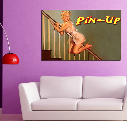 Cuadro 50x75cm Pin Up Girl Bajando Escaleras Vintage Retro