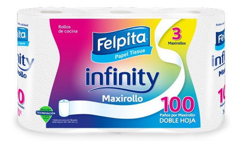 Rollo De Cocina Felpita Infinity 100 Paños X 3 Rollos