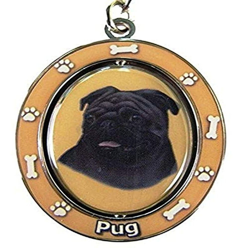 Llavero Giratorio Eys Pets Pug Negro De Doble Cara, Kc-32