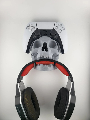 Soporte De Pared Joystick Dualsense Y Auriculares Calavera Blanco