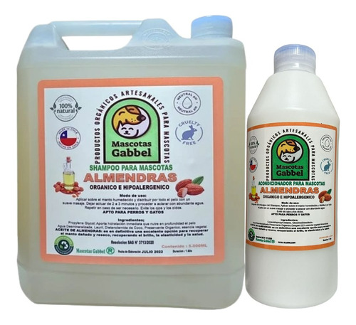 Pack Bidón Shampoo Y Acondicionador Almendras Para Mascotas