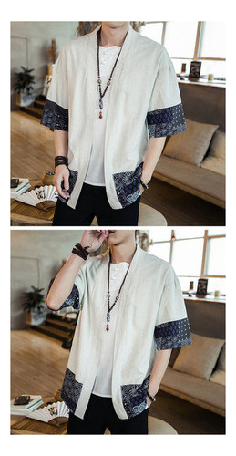 Camisa Hanfu Cárdigan Retales Informal Hombre Estilo Chino