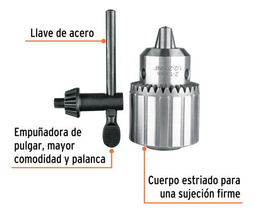 Broquero Uso Rudo Con Llave, 1/2 Rosca 20 Unf Para Taladro