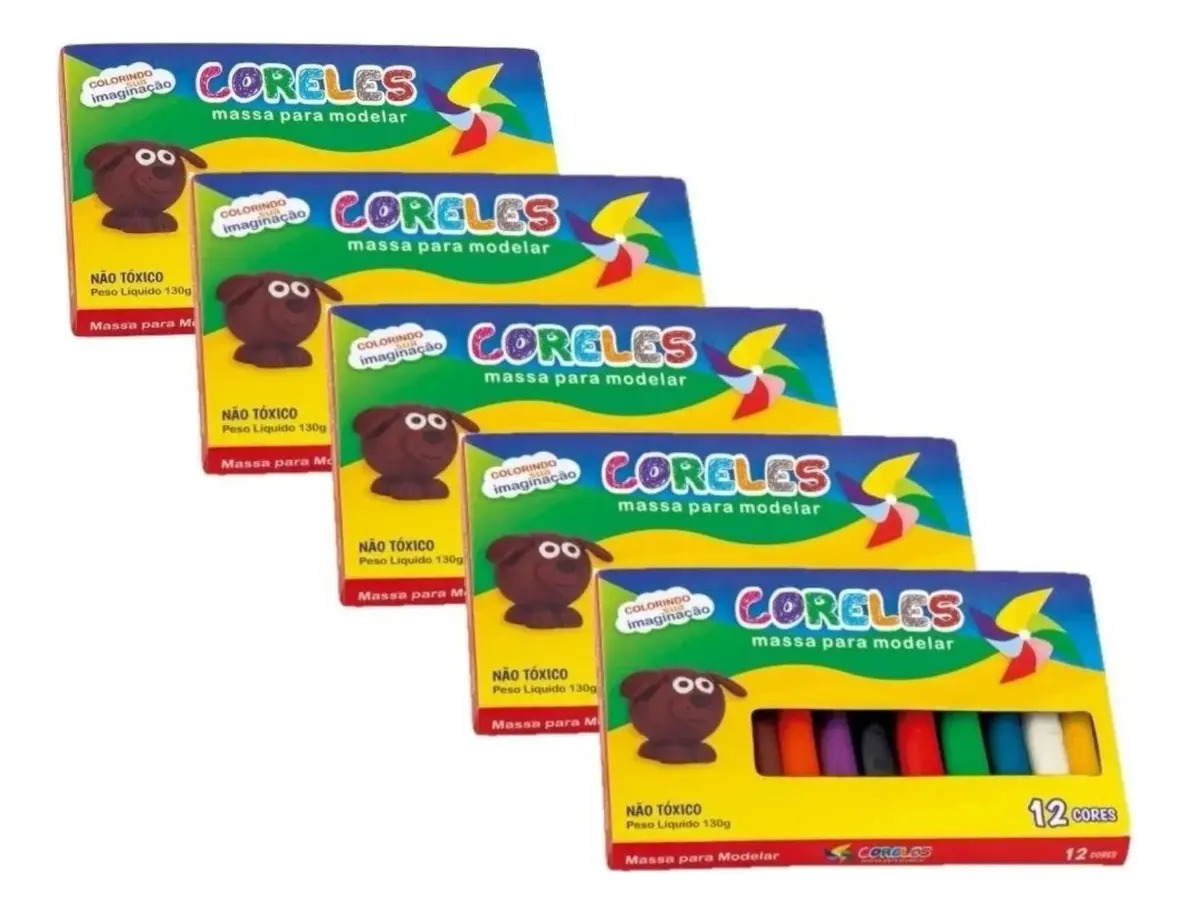 Kit 10 Caixas Massinha Modelar Coreles 12 Cores 130g