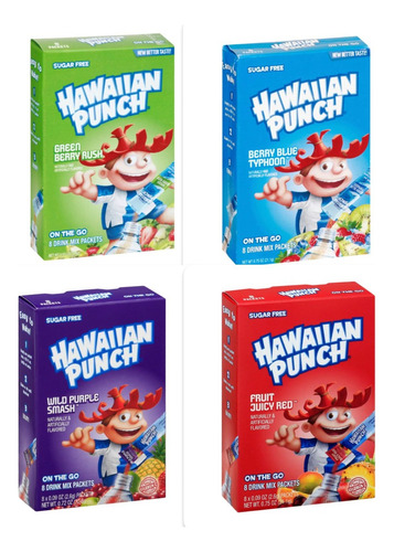 Hawaiian Punch Polvo Sugar Free Varios Sabores 4 Cajas C/8 