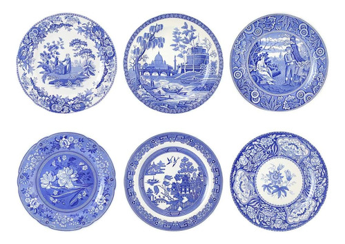 Spode Plato Georgiano Azul Conjunto 6 Vario Motivo