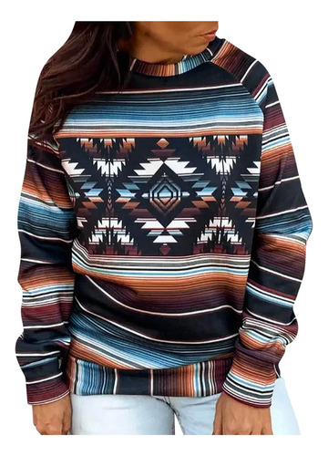 Blusa De Moda Con Cuello Redondo Y Manga Larga Estampada Par