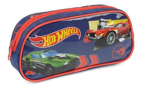 Estojo Escolar Infantil Hot Wheels Simples Azul Luxcel