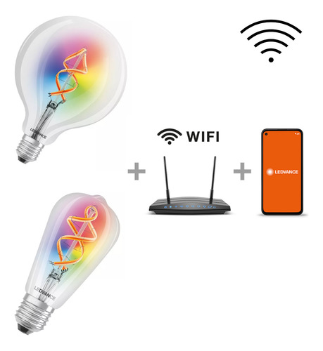 Pack Focos Filamentos Edison + Globe E27 Wifi Rgb Ledvance