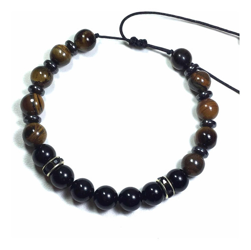 Pulsera Triple Protección. Obsidiana, Hematite, Ojo De Tigre