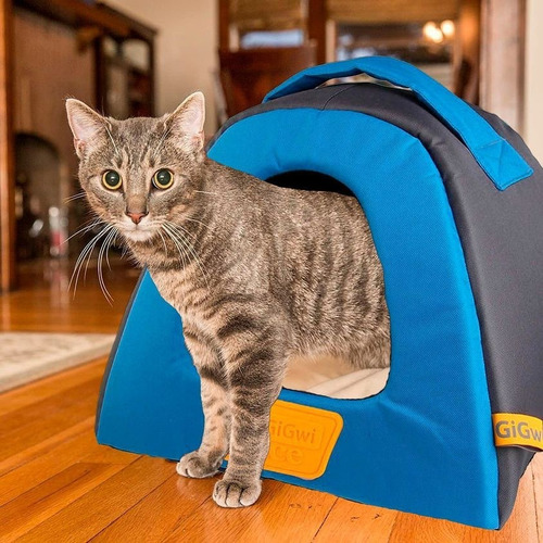 Cama Casa Tipo Iglú Para Mascotas Perros O Gatos Gigwi Color Gris/azul