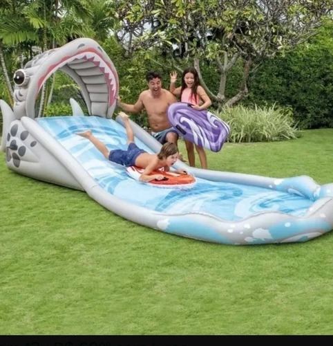 Piscina Escorregador Ilável Tubarão Intex 57159 P. Cor Cinza