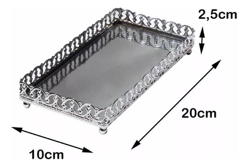 Bandeja Metal Com Espelho Lavabo Banheiro Decorativa C/ Pés