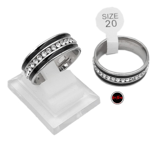 1 Anillo Negro C/ Strass Premium Acero Quirurgico