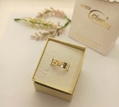 Anillo Pinza Plata Con 2 Letras De Oro 18 Relieve