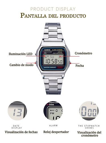 Reloj Casio A158wa Digital Caballero Vintage Clasico 100% Plateado Plateado Gris