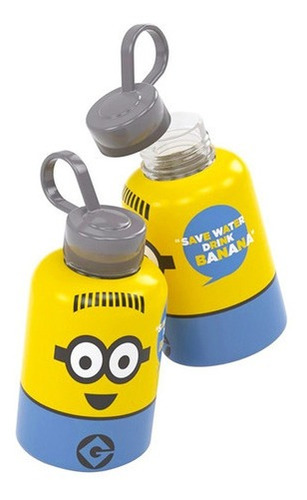 Garrafa Cilindrica Minions Tampa Rosca E Pegador Fixo 280ml