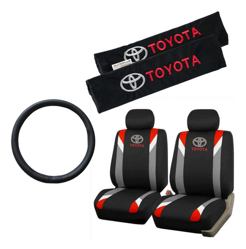 Funda Tela Gris Rojo Y Cubre Cinto Toyota + Cubre Volante