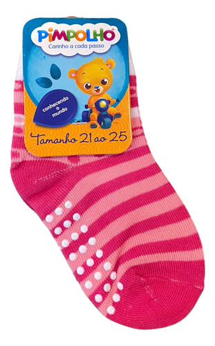 Imagem 2 de 2 de Meia Infantil Antiderrapante Pink Listrada Pimpolho 7456