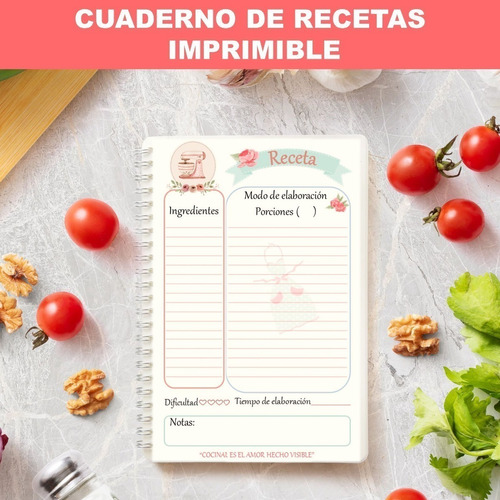 Kit Imprimible Cuaderno De Recetas Editable + Pdf