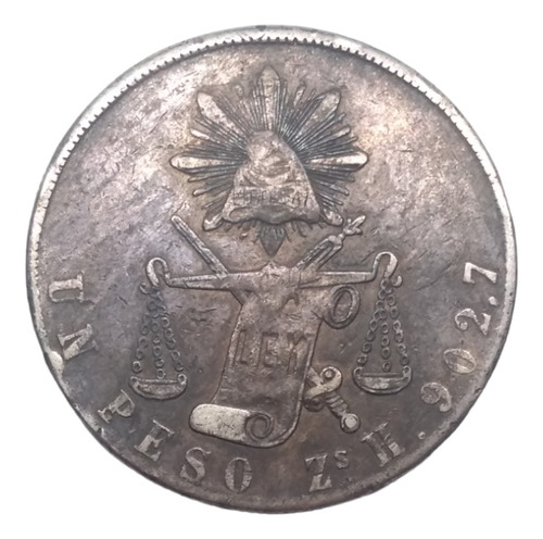 Moneda 1 Peso Republica De Mexico Año 1872 Plata  Zacatecas