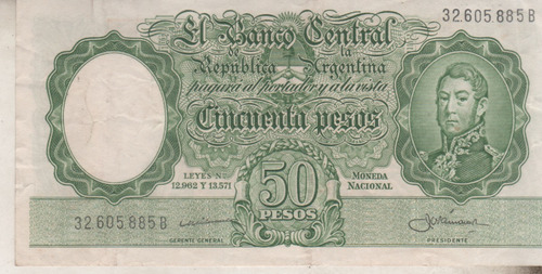 Billete Argentina $ 50 Moneda Nacional - Año 1959 - B 1996